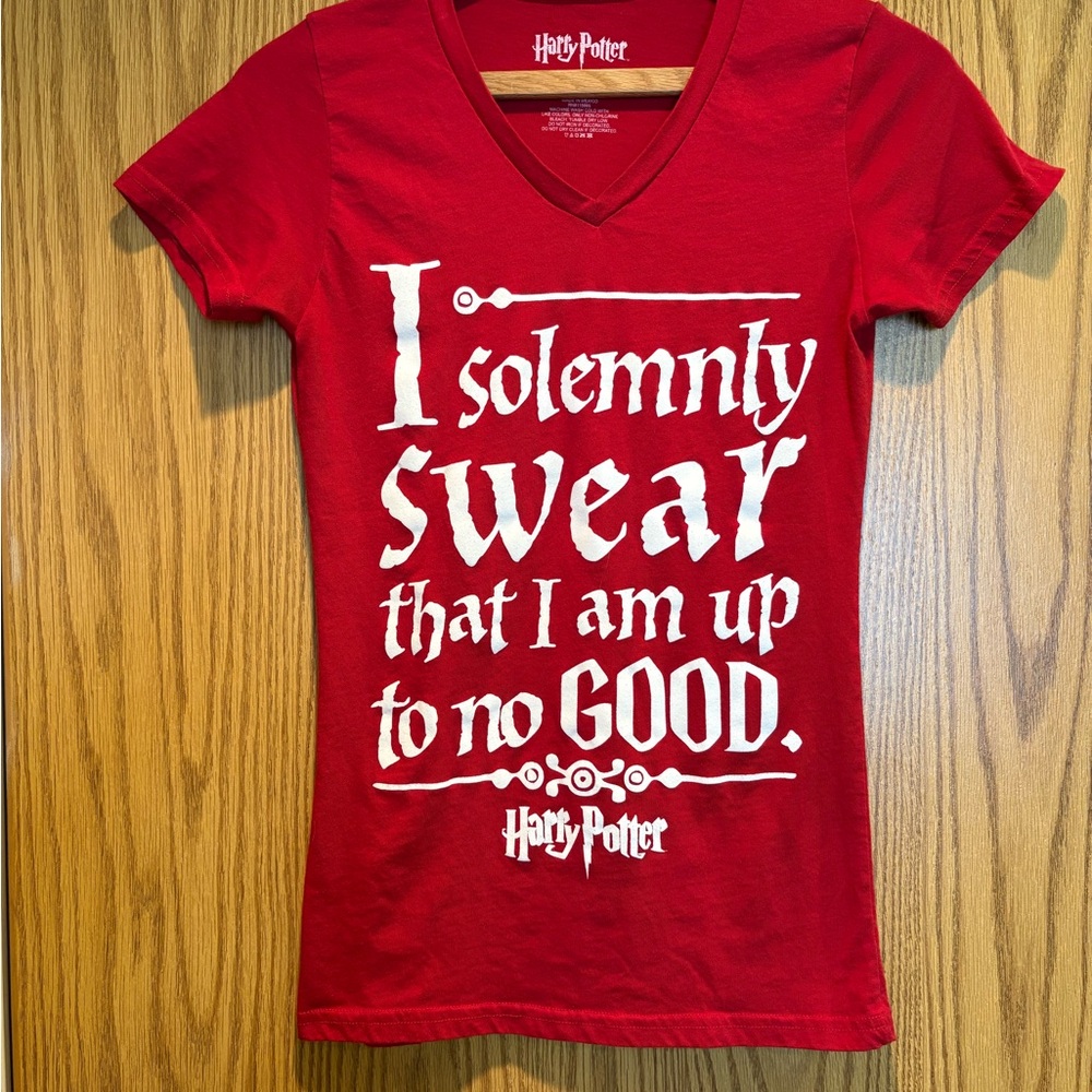 Warner Bros. Harry Potter Red V-Neck Tee with White Logo